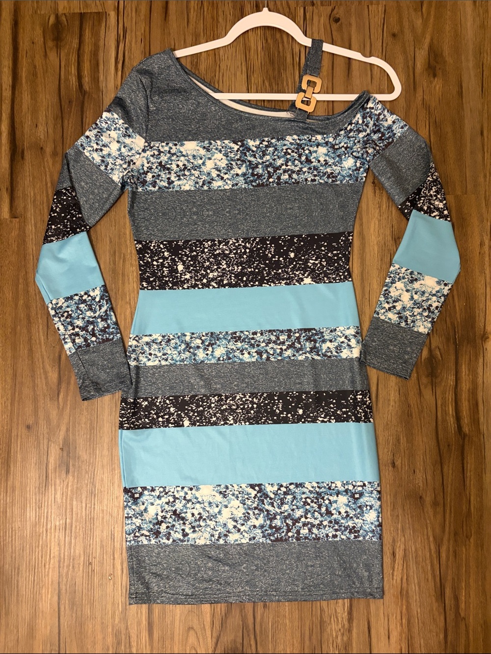 Long Sleeve Bodycon Dress in Blue, Gray, Black